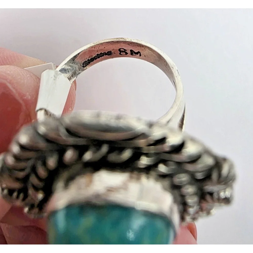 Sonoran Web Turquoise Ring Sterling Silver Size 7.25 Signed Sterling 8M 13 Grams